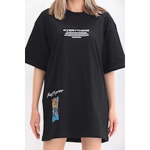 Baskı Detaylı Unisex Siyah Mat Premium Oversize Tişört