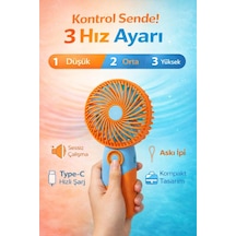 Taşınabilir Mini El Fanı Şarjlı 3 Kademeli Usb Fan Sessiz Güçlü Rüzgar Vantilatör