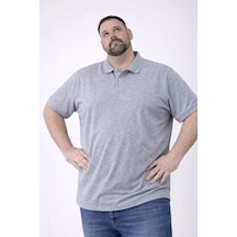 Ertaştrendstore Erkek Polo Yaka Düğmeli Pike Kumaş Tişört Battal Beden Kısa Kol T-shirt - Gri Çok Renk