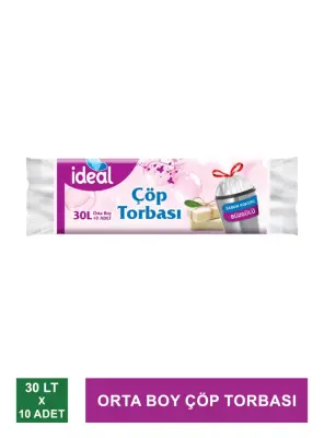 İdeal Orta Boy Çöp Torbası / Büzgülü Ve Beyaz Sabun Kokulu 10 Adet - 50x60 Cm-