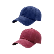 Tezzgelsin Unisex Pamuklu Eskitme 2'li Kep Şapka Lacivert Kırmızı