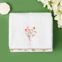 Soft Granny Summer Çiçek Nakışlı Yüz Havlusu - Ekru - 50x90 Cm Renkli