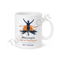 Maratoncuya Hediye İsimli Baskılı Kupa Bardak Koşucu Hediye Koşu Beyaz / Çok Renkli