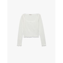 Koton Pamuklu Slim Fit Uzun Kollu U Yaka Crop Pijama Üstü Beyaz 6wlk40120mk Beyaz