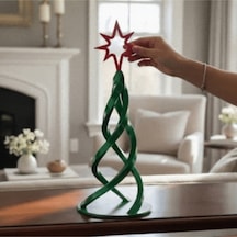 2'li Set: 3d Baskı Spiral Noel Ağacı Yılbaşı Dekorasyonu - Kırmızı Yıldızlı 26 Cm Boy