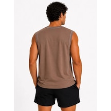 Ertaştrendstore Erkek Kontrast Biyeli Kolsuz Atlet Bisiklet Yaka Yazlık Basic Atlet - Kahverengi Çoklu Renk