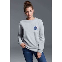 Uzay Logo Baskılı Gri Kadın Sweatshirt (528301628)