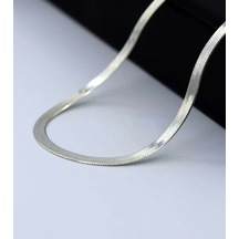 İtalyan Zincir Kolye Yassı Balıksırtı Model Kararmaz Çelik Kolye Gümüş 42+5 Cm Silver