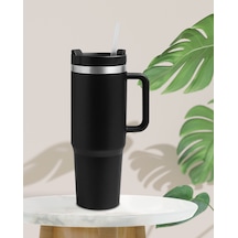 Siyah Paslanmaz Çelik Termos Pipetli 1200ml Siyah