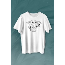 Baby Yoda Star Wars Mandalorian Silüeti Baskılı Tişört Unisex T-shirt 001