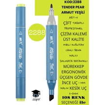 Çift Taraflı Profesyonel Çizim Kalemi Kalıcı Mürekkep Üçgen Gövde İnce Uç 1 Mm Kesik Uç 2-6mm Sketch 2288-armut Yeşili
