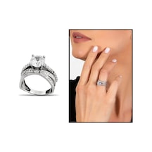Zirkon Taşlı "Cats Eye" Tasarım 925 Ayar Gümüş Kadın Tektaş Yüzük (500123056)