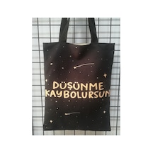 Owl Bag Düşünme Kaybolursun Slogan Desenli Tasarım Kumaş Omuz Çantası Siyah