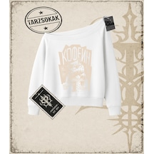 Tarzsokak Gotik & Grunge Streetwear Rus Cats Kayık Yaka Sweatshirt Beyaz