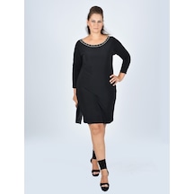 Nidya Moda Büyük Beden Düz Elbise-4002S Çok Renkli