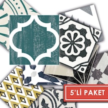 Kendinden Yapışkanlı Retro Yeşil Desenli Pvc Karo 10x10 Cm 5 Li Paket