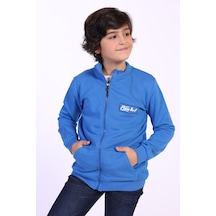 Toontoy Kids Toontoy Erkek Çocuk 2'li Takım Baskılı Dik Yaka Fermuarlı Hırka & Beli Paçası Lastikli Cepli Jogger Eşofman Altı Saks