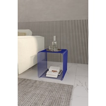 Miami Minimalist Metal Tel Kare Yan Sehpa Modern Küp Yan Sehpa & Modüler Kitaplık Dergilik Kobalt Mavi