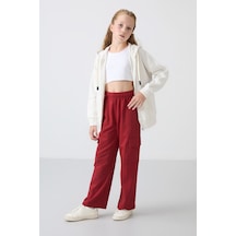 Tommy Life Koyu Kırmızı Kargo Cepli Ön Dikiş Detaylı Geniş Paça Kız Çocuk Eşofman Altı - 75143 Kırmızı