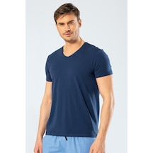 Cacharel 1332 V Yaka Kısa Kollu Erkek T-shirt - İndigo Indigo