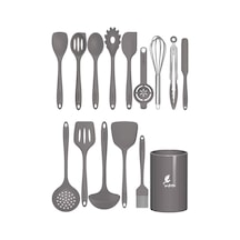 Trigona Isıya Dayanıklı Yanmaz Yapışmaz Silikon Spatula Seti 15 Parça Gri