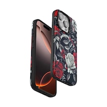 Onegif Apple iPhone Uyumlu  15 Pro Flower Series Magsafe Kapak - Siyah Kılıf