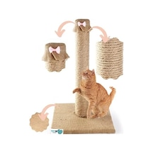 Doğal Jüt Halatlı Kedi Tırmalama Direği, Pembe Papyon