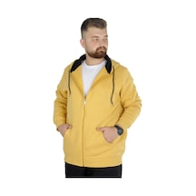Mode Xl Erkek Sweatshirt Kapşonlu Zippered Basic 20543 Hardal 001