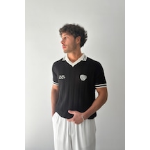 Flaw Los Feliz Nakışlı Polo Yaka Triko Tişört-29364 Siyah