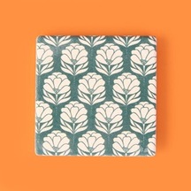 Kitchen Beyaz Çiçekli Taş Bardak Altlığı - Renkli - 10x10 Cm