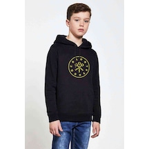 Tshirthane Silhouette Colony House Baskılı Unisex Çocuk Kapüşonlu Sweatshirt Siyah