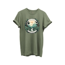 Tropikal Orman Ve Dağ Manzaralı Hunting Doğa Temalı %100 Pamuk Regular Fit Unisex T-shirt Haki