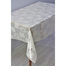 Pvc Şeffaf Kaplama Silinebilir Masa Örtüsü-072d-karemotif-krem