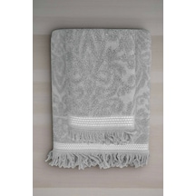 2 Parça Jakarlı Banyo Havlu Takımı %100 Pamuklu 90x150 Cm Arden Gri Çok Renkli