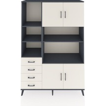 Hyperion Dolap 8 Raflı 4 Çekmeceli 4 Kapaklı 132x44x195 Antrasit-aytaşı/aytaşı Aytası/aytası