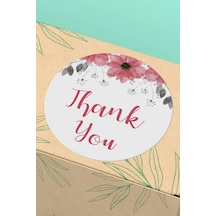 90 Adet Thank You Teşekkür Etiketi Kırmızı Çiçekli 3x3cm St2006 Çok Renkli