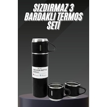 Termos Seti Paslanmaz Çelik 3 Bardaklı Vakumlu Termos Set 500 Ml 12 Saate Kadar Isı Koruma Mh-hs9694-9636 Siyah