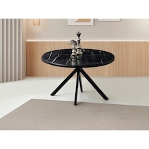 Ahşap Yuvarlak Açılır Büyüyen Yemek Masası Siyah Mermer Desen 70 x 120 CM