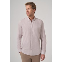 Morven Erkek Bej Pamuk Trend Çizgili Dynamic Fit Düğmeli Yaka Gömlek 26ms004006653 Bej