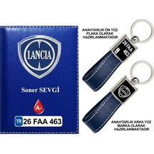 Plakanıza Özel Lancia Logolu Lacivert Ruhsat Kabı Ve Anahtarlık