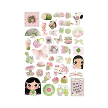 41 Adet Strawberry Matcha Pembe Yeşil Kawaii Tatlı Sticker Seti - Etiket Seti Scrapbook Bullet Journal