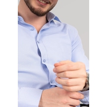 Mavi Gölge Desenli Slimfit Erkek Gömlek Mavi