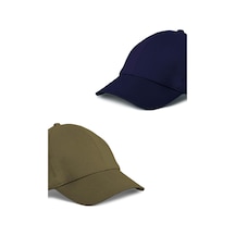 Unisex Haki Ve Lacivert Rengi 2'li Beyzbol Şapka Seti - Unisex