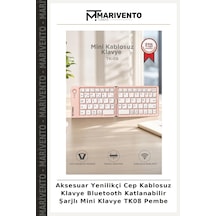 Aksesuar Yenilikçi Cep Kablosuz Klavye Bluetooth Katlanabilir Şarjlı Mini Klavye Tk08 Pembe
