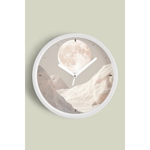 Soyut - Bohem - Doğa Modern Duvar Saati - 42cm - Önü Camlı Beyaz Kasa - Sessiz Mekanizma Beyaz