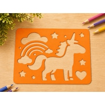 3d Baskı Unicorn Ve Gökkuşağı Çizim Şablonu - Desen Kalıbı - Turuncu