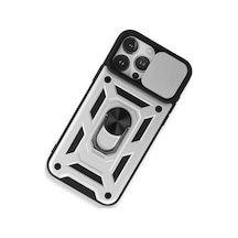 Apple iPhone  Uyumlu  15 Pro Max Kılıf Pars Lens Yüzüklü Silikon - Gümüş Çok Renkli