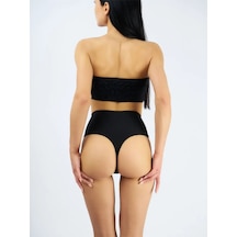 Mistirik Arpina Model Dikişsiz Lazer Kesim Yüksek Bel Sıkılaşttırıcı String Korse Tanga Slip Siyah Renk Siyah