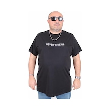 Starbattal Erkek Büyük Beden Sıfır Yaka Tişört Never Give Up 25140 Sıyah Siyah