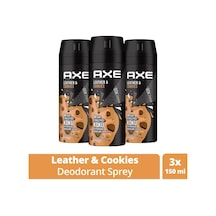 3 Adet Axe Erkek Sprey Deodorant Leather & Cookies 48 Saat Etkileyeci Koku 150 Ml